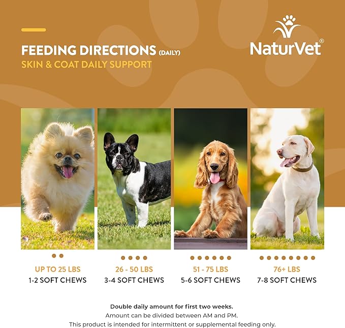 NaturVet Skin and Coat Plus Breath Aid for Dogs, 70 ct Soft Chews, Made in The USA with Globally Source Ingredients