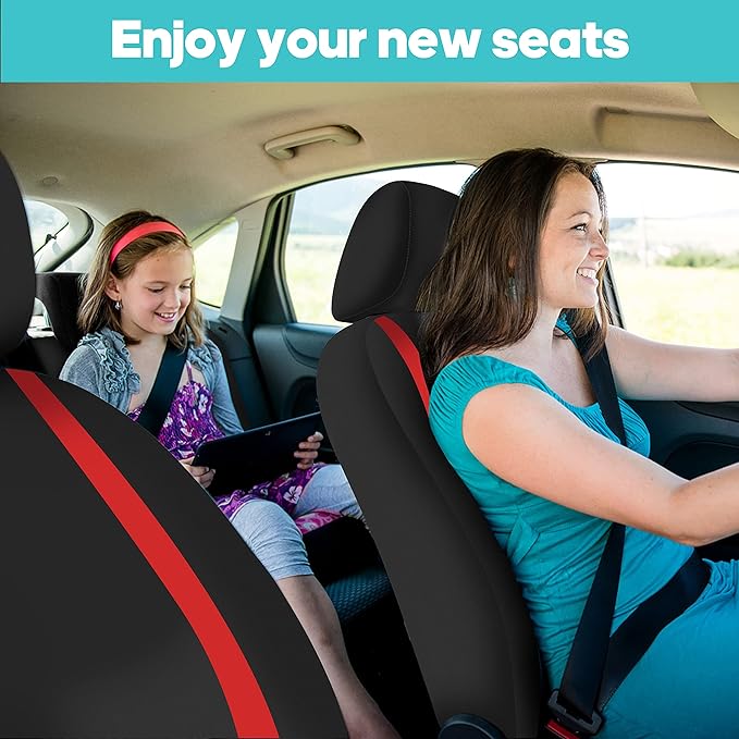 FH Group Car Seat Covers for Low Back Seats, Universal Fit Cloth, Red - Front Set, Removable Headrest, Washable, Automotive Seat Covers for SUV, Sedan, Van