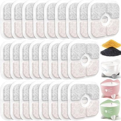 25 Pack Cat Fountain Filter Compatible With Catit PIXI Drinking Fountain, Replacement Triple Action Water Filter with Ion-exchange Resin & Activated Carbon, White