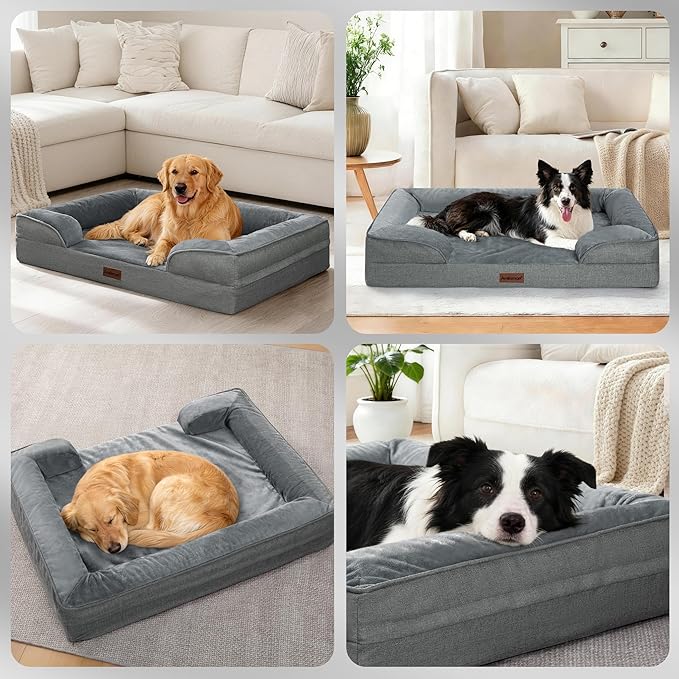 aodisman Orthopedic Dog Bed Medium Size Dogs, Waterproof Memory Foam Sofa Pet Beds with Sides,Cozy Egg-Crate Foam with Extra Head and Neck Support, Washable Cover & Nonslip Bottom,Grey