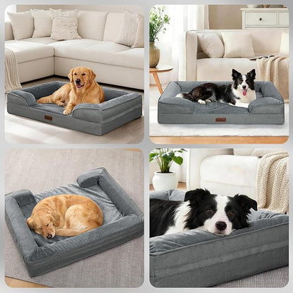 aodisman Orthopedic Dog Bed Medium Size Dogs, Waterproof Memory Foam Sofa Pet Beds with Sides,Cozy Egg-Crate Foam with Extra Head and Neck Support, Washable Cover & Nonslip Bottom,Grey
