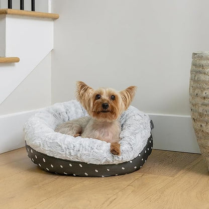 Fringe Studio Mudcloth Dabs Charcoal Small Circle Pet Bed 18"- Poly Filled with Faux Fur Interior - Machine Washable (200029)
