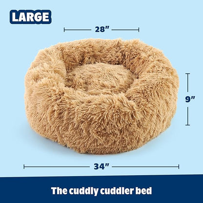 Barkbox Dog Bed Memory Foam Donut Cuddler - Calming Orthopedic Joint Relief Fur Crate Lounger for Pets, Machine Washable + Removable Cover, Waterproof Lining, Includes Toy - Larger Pets - 65lbs