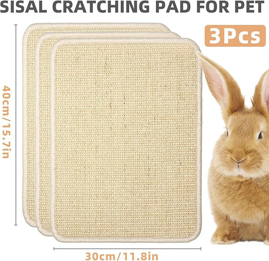 3 Pieces Rabbit Scratcher Mat, Natural Sisal Cat Bunny Floor Scratching Pad, Animal Scratch Pad Rug for Indoor Horizontal Cat Floor Scratching Mats, Furniture Protector (Beige)