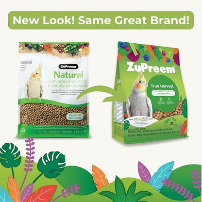 ZuPreem Natural Bird Pellets, Daily Bird Food for Cockatiel, Lovebird, Quaker, Small Conure, Lorikeet, Core Nutrition for Medium Birds, Added Vitamins, Cockatiel Pellets (M, 2.5 lbs)