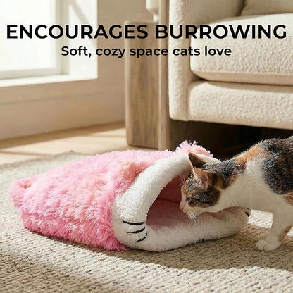 Dollie & Freddie Cat Sack Bed – Cozy Self-Warming Cat Sleeping Bag for Indoor Cats, 2-in-1 Burrow or Lounge Design, Soft Burrow Bed with Wide Opening, Fluffy Bed for Cats