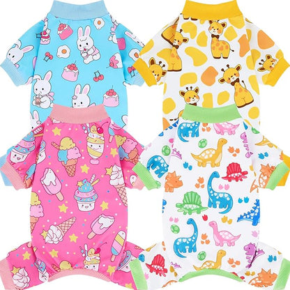 XPUDAC 4 Pieces Dog Pajamas for Small Dogs Boy Girl Soft Stretchy Pjs Onesies Puppy Clothes for Dog Cat Pet Outfits, X-Small