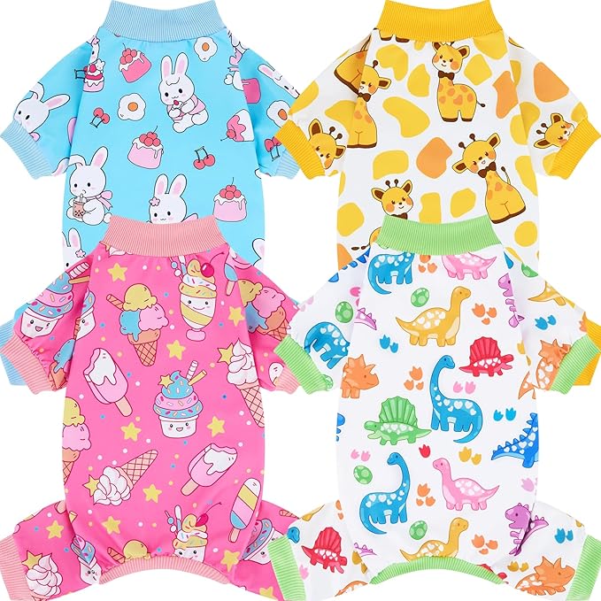 XPUDAC 4 Pieces Dog Pajamas for Small Dogs Boy Girl Soft Stretchy Pjs Onesies Puppy Clothes for Dog Cat Pet Outfits, Small