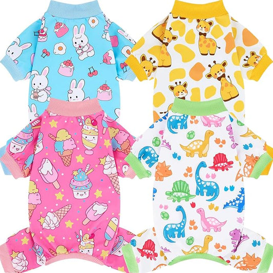 XPUDAC 4 Pieces Dog Pajamas for Small Dogs Boy Girl Soft Stretchy Pjs Onesies Puppy Clothes for Dog Cat Pet Outfits, Small