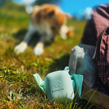 Pawtria Walk Duo Set: Certified Home Compostable Dog Poop Bags (120) + Premium Silicone Dog Poop Bag Dispenser (3.25"H X 2.75"L), BPA-Free, Leak-Proof, Light, Durable, Supports Rescue Dogs