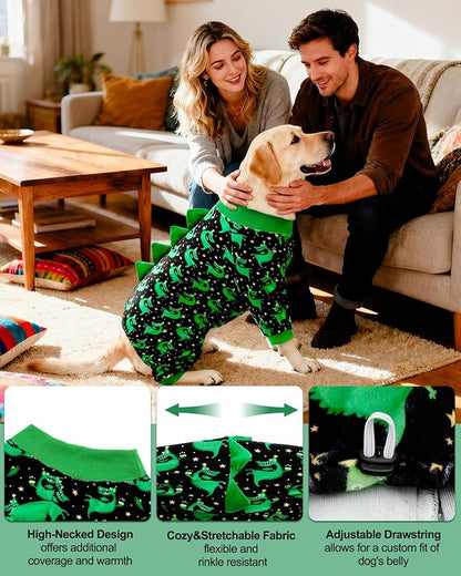 CuteBone Dinosaur Costume Dog Pajamas, Stretchy Spandex Crystal Velvet Sleepwear Coat for Small Dogs, Soft & Warm Pet Outfit Clothes for Cold Weather, Cozy Pullover Design COSP14-4XL