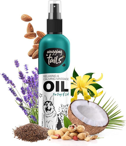 Wagging Tails 4-in-1 Relaxing & Calming Massage Oil for Dogs and Cats, 6.76 fl oz | Natural Grooming Formula | Enhances Coat Shine & Softness, Soothes Itching, Promotes Relaxation