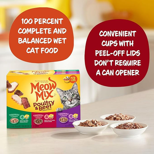 Meow Mix Tenders in Sauce Wet Cat Food, Poultry & Beef Variety Pack, 2.75 Ounce Cup (Pack of 48)