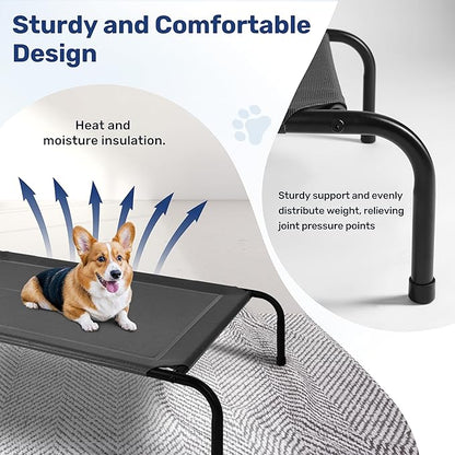 YSSOA Cooling Breathable Elevated Dog Bed, No-Slip Feet, Metal Frame, Indoor and Outdoor, 42x25.2x8 Inch, Black