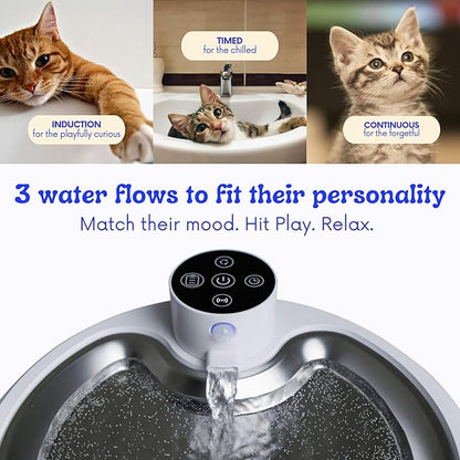 KAER Wireless Cat Water Fountain, 2.8L, Battery Operated, BPA-Free, Stainless Steel, Ultra-Quiet Pet Fountain with 3 Water Flows & Smart Motion Sensor, Aesthetic Bowl, 5-Layer Filtration, 4000mAh