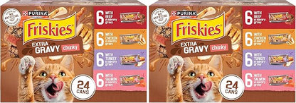 Friskies Purina Extra Gravy Wet Cat Food Chunky Variety Pack (with Chicken,Turkey,Salmon,Beef) - 5.5 oz. Cans,(Pack of 48)