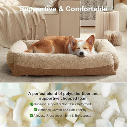 FURTIME Washable Dog Bed Extra Large Sized Dogs, Washable Comfy Fluffy XL Dog Bed, Removable Zipper Cover Machine Wash, Durable Sleeping Pet Cuddler Bed with Anti-Slip Bottom, 42x30x8 in, Beige
