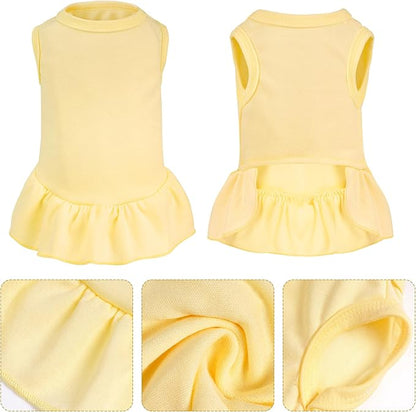 2 Pcs Dog Dresses Cat Skirt Solid Color Dog Clothes Summer Sleeveless Puppy Girl Clothes for Small Pet Dogs Cats (Yellow,Green, Medium)