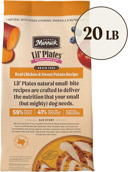 Merrick Lil’ Plates Premium Grain Free Dry Dog Food For Small Dogs, Real Chicken And Sweet Potato Kibble - 20.0 lb. Bag