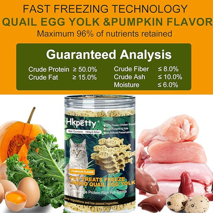 Dehydrated Cat and Dog Food Quail Egg Yolk & Pumpkin Flavor Grain Free High Protein 57% Frozen Chicken Breast, Healthy Tasty Snacks for Cats Dogs Training,Wholesome and Delicious Dog Food for Pets