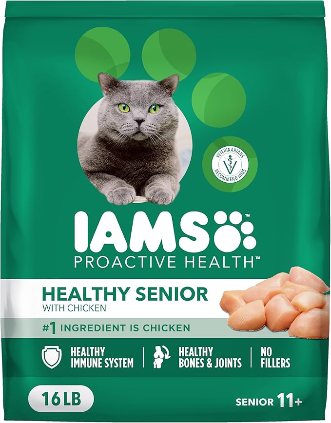 IAMS Proactive Health Senior Dry Cat Food Cat Food Dry Chicken Recipe, Real Chicken in Every Bite, 16 lb. Bag