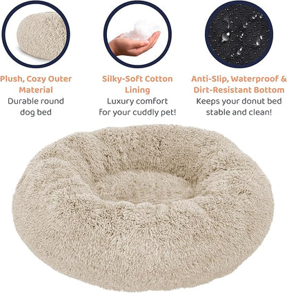 Donut Dog Bed - Premium Comfort for Anxiety Relief - Fluffy & Calming Design with Ultra-Plush Support | Cozy Round Dog Bed with Super Soft Circle Style (Beige, Large)