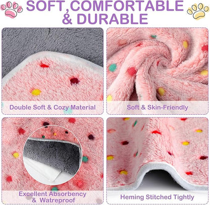 Tudomro 8 Pcs Guinea Pig Blankets Washable Small Pet Fleece Bedding Cage Liners Double Sided Pet Reusable Sleep Mat Pad Cover for Ferret Chinchilla Furniture Protection(Dot,16 x 24 Inch)
