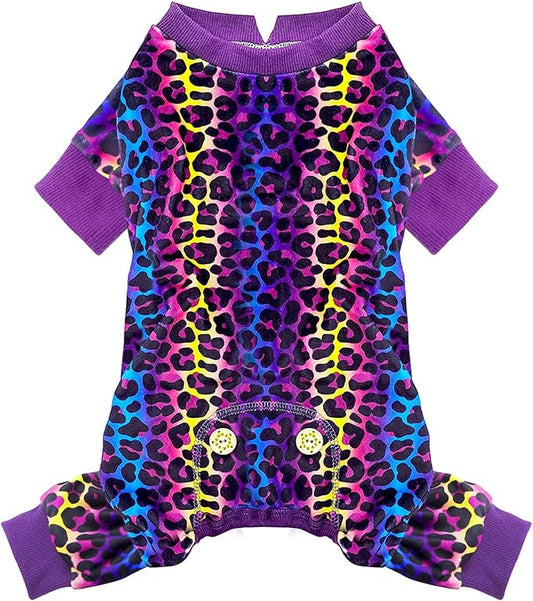 KYEESE Dog Pajamas Soft Dogs Clothes Pet Coat Velvet Dog Pajamas Small Sized Dogs Comfy Doggie Jammies Onesie Stretchy Doggie Pjs Pet Costume with Leopard Pattern, Small