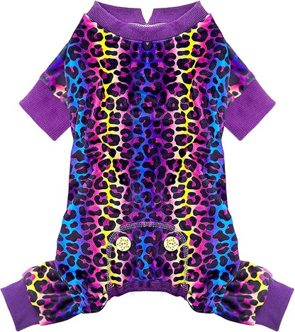 KYEESE Dog Pajamas Stretchy Pet Jammies Coat Comfy Pet Onesie Costume Velvet Dog Pajamas Small Sized Dogs Soft Dogs Clothes Pjs with Leopard Pattern, Large