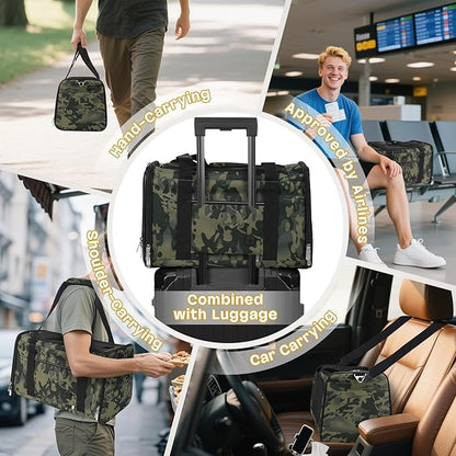 Cat Carrier Soft 25lbs Two Loading Pet Carriers Portable Small Dog Puppy Airline Approved Carrier with Side Pockets Foldable Portable for Outdoor Car Black Camouflage