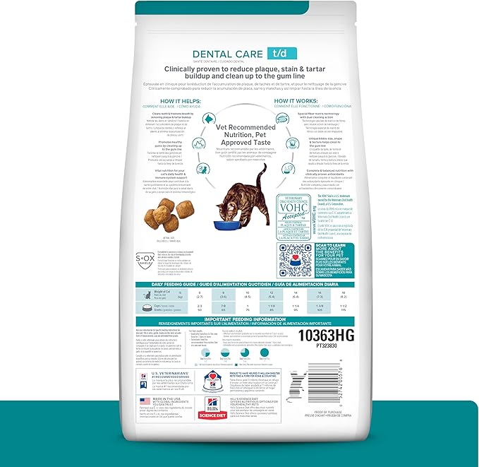 Hill's Prescription Diet t/d Dental Care Dry Cat Food, Chicken, 4 lb. Bag