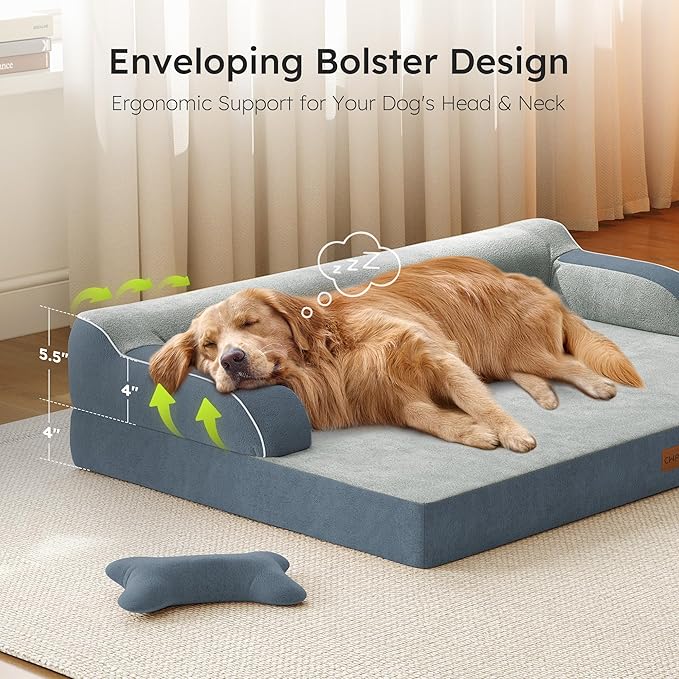 CWAWZ Large Orthopedic Dog Bed, Pet Bed Large Size Dog, Dual-Sided Cooling Beds with Memory Foam Washable Cover Nonslip Bottom, Waterproof Pet Beds with Bolsters, Dark Grey