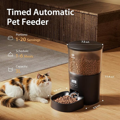 IMIPAW Automatic Cat Feeders, 3L Timed Cat Dry Food Dispenser, Dual Power Supply, Programmable Portion Size, 1-6 Meals Per Day, Auto Pet Feeder for Cats and Small Dogs, with Desiccant Bags