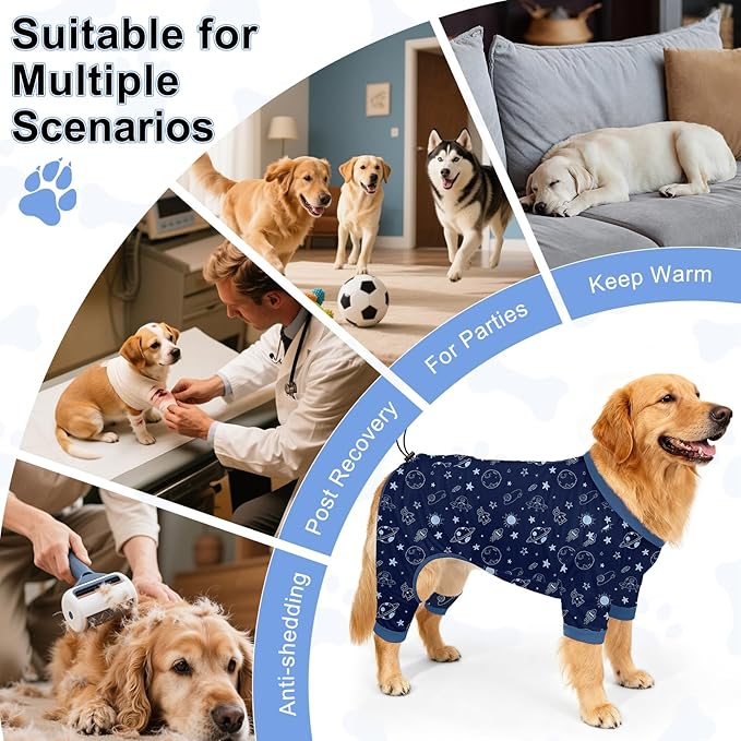 Bienbee Dog Pajamas, 4 Pack Dog Recovery Suit Shedding Suit Cute Soft Puppy Clothes Dogs Pjs Onesies Jammies Adjustable Breathable & Stretchy Clothes for Small Medium Large Dogs Girl Boy Puppy-3XL