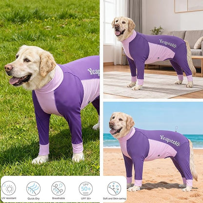 Dog Sun Protection Cooling Suit UPF 50+, Quick-Dry Breathable Jumpsuit for Large & Medium Dogs, Outdoor Dirt-Resistant Shedding Control Pet Apparel (Berry Purple, 4X-Large)