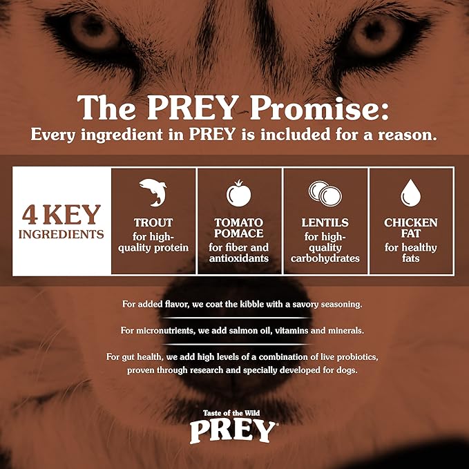 Taste of the Wild Prey Real Meat High Protein Trout Limited Ingredient Dry Dog Food Grain-Free Recipe Made with Real Spring-Fed Trout, and Includes Probiotics for All Life Stages 8lb