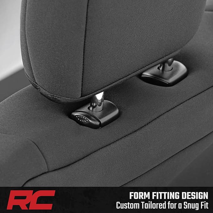 Rough Country Neoprene Seat Covers for 15-22 F-150 |17-22 Super Duty - 91016,Black, Front