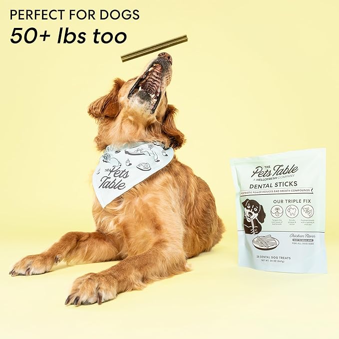 The Pets Table Dental Chews for Dogs 28 Sticks (20 oz), Chicken, Mint & Parsley | Dental Treats/Teeth Cleaning Chews | Removes Plaque and Tarter | Dental Sticks for Bad Breath Treatment | Dental Bones