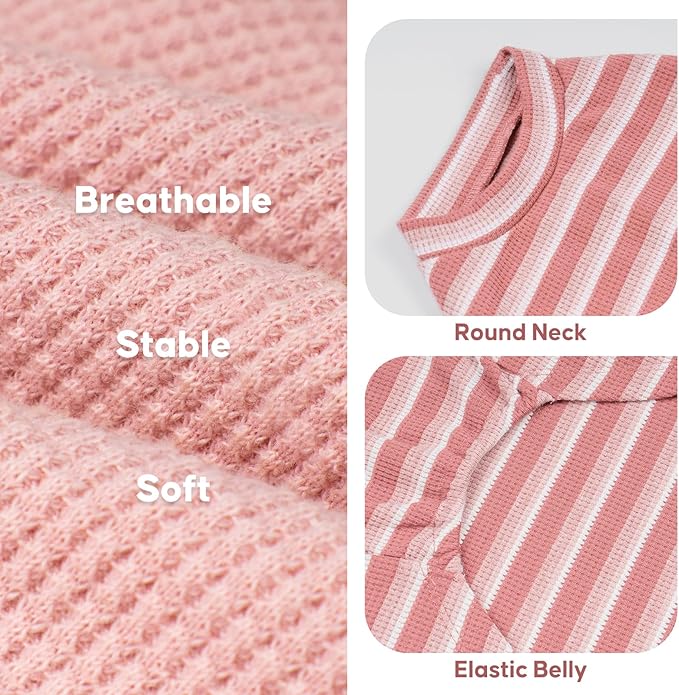 KYEESE 2Pack Waffle Dog Shirts, Lightweight Sleeveless Dog T Shirts for Small Dogs Girl, Breathable Pet Vest Comfort Tank Top Soft Dogs Clothes for Daily Wear, Pink+Striped, L