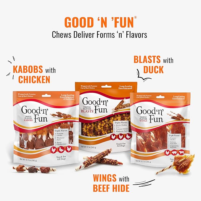 Good'n'Fun Triple Flavored Rawhide Kabobs for Dogs, Beef, 12 ounces