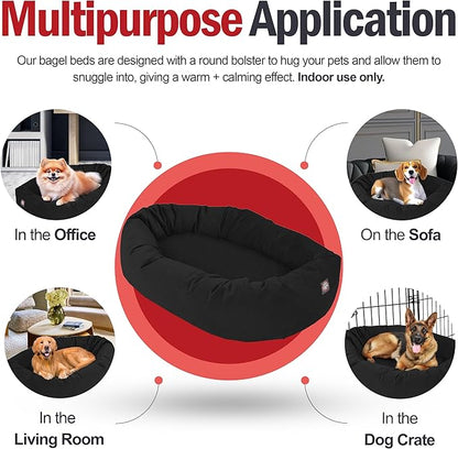 Majestic Pet 24 Inch Suede Calming Dog Bed Washable – Cozy Soft Round Dog Bed with Spine Support for Dogs to Rest Their Head - Fluffy Donut Dog Bed 24x19x7 (Inch) - Round Pet Bed Small – Black (2025)
