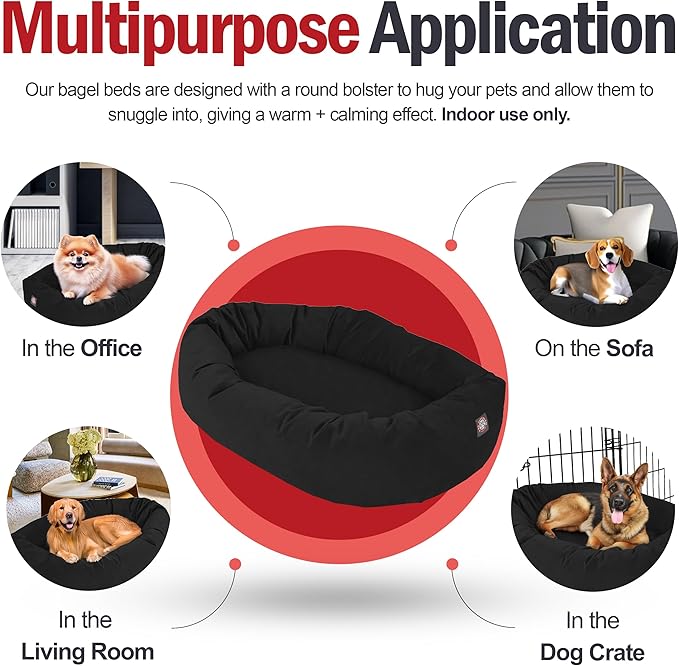 Majestic Pet 52 Inch Suede Calming Dog Bed Washable – Cozy Soft Round Dog Bed w/Spine Support for Dogs to Rest Head - Fluffy Donut Dog Bed 52x35x11 (Inch) - Round Pet Bed X- Large – Black (2025)
