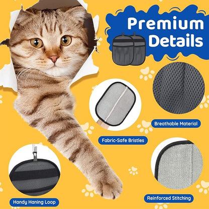 Pet Hair Removal Glove for Dogs & Cats, 2 Packs Five-Finger Grip, Grey | Reusable Washable Pet Hair Remover Tool, Lightweight Ergonomic Portable Dog Hari Remover for Couch, Carpet, Bed, Cloth