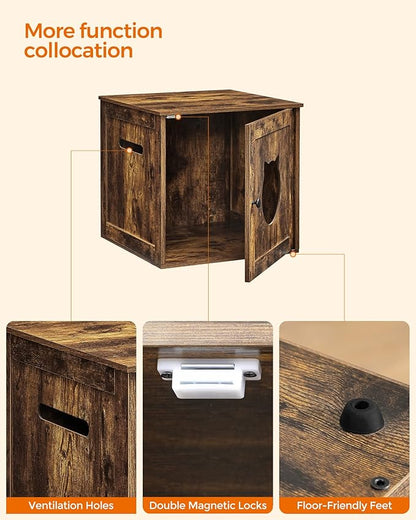 Feandrea Cat Litter Box Furniture, Hidden Litter Box Enclosure Cabinet with Single Door, Indoor Cat House, End Table, Nightstand, Rustic Brown UPCL004X01