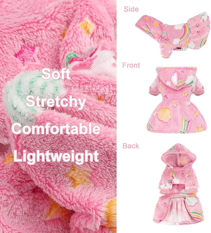 Dog Sweater Fleece Dog Hoodie Winter Puppy Clothes for Small Dogs Boy Girl Pet Hoodies Cold Weather Doggie Coats Fall Doggy Sweatshirt for Chihuahua Yorkie Cat Sweater Costume, Pink Rainbow, XXS