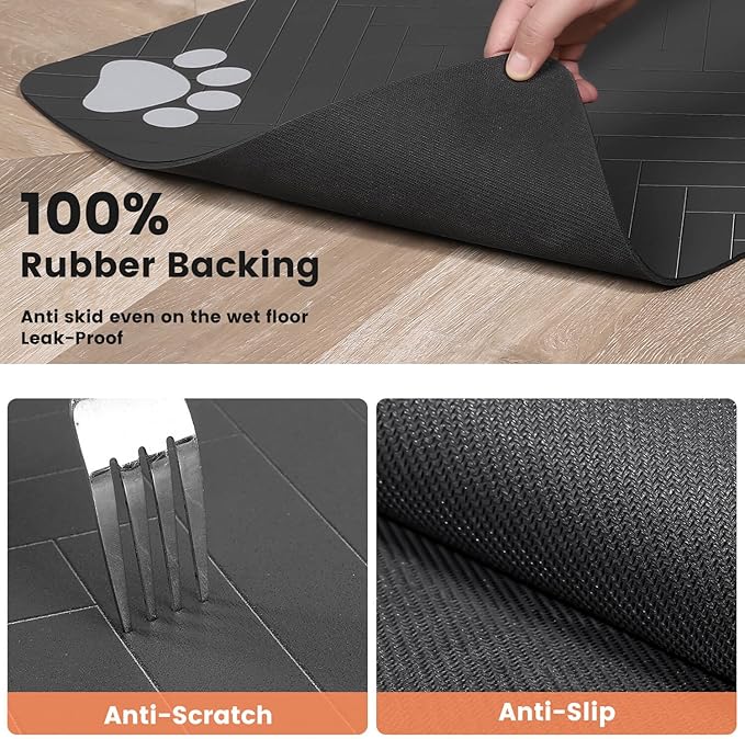 Pet Feeding Mat-Absorbent Pet Placemat for Food and Water Bowl, with Waterproof Rubber Backing, Quick Dry Water Dispenser Mat for Dog and Cat (20"x12", Black)