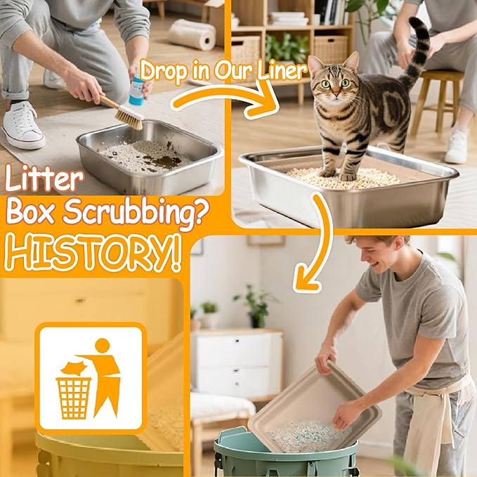 Disposable Litter Boxes for Cats Leak-Proof: 6-Pack Odor Control Sustainable Large Kitty Tray for Travel/Indoor Use
