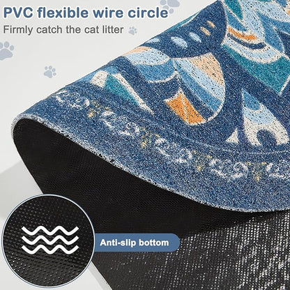 Glittme 24"x15" Cat Litter Mat with Mesh Design - Non-Slip & Waterproof Litter Trapping Pad for Litter Box Protects Floors from Stains Soft Texture for Pets,Navy