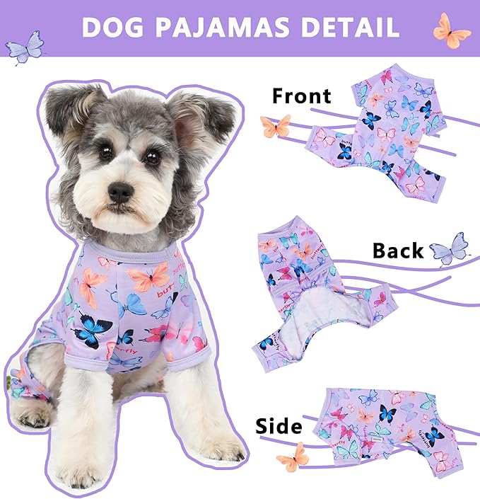 Dog Pajamas Spring Summer Dog Clothes for Small Medium Dogs Girl Boy Cute Soft Puppy Pjs Clothes Doggie Onesies Cat Pet Jammies Outfit(Butterfly,S)