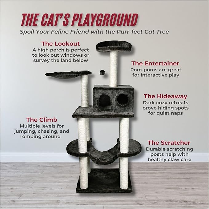 TRIXIE Tarragona 63.8" Cat Tower, 5-Level Cat Tree, Sisal Scratching Posts, Cat Condo, Two Hammocks, Platforms, Cat Toy